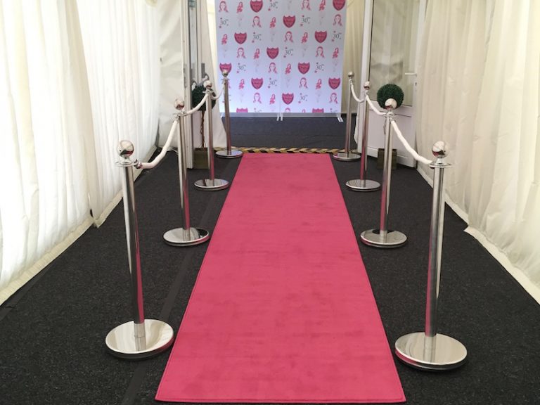 Pink carpet hire with posts and ropes